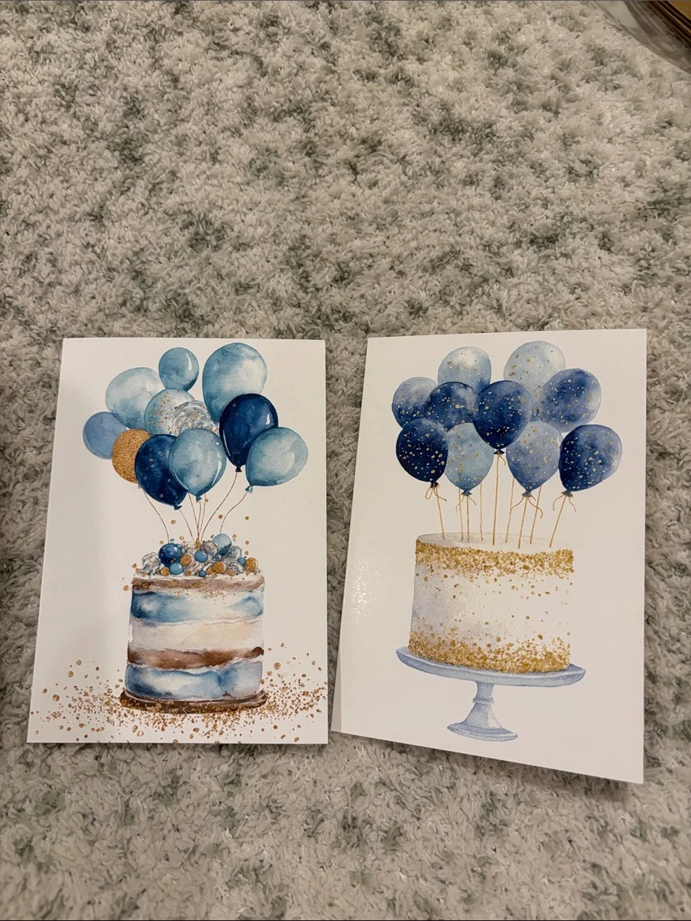 Blue Balloons Celebration Cakes Greeting Cards Set 6 NWT blank inside, variety